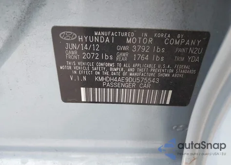 2013 Hyundai Elantra Gls/Limited из США, поврежденный, VIN KMHDH4AE9DU575543